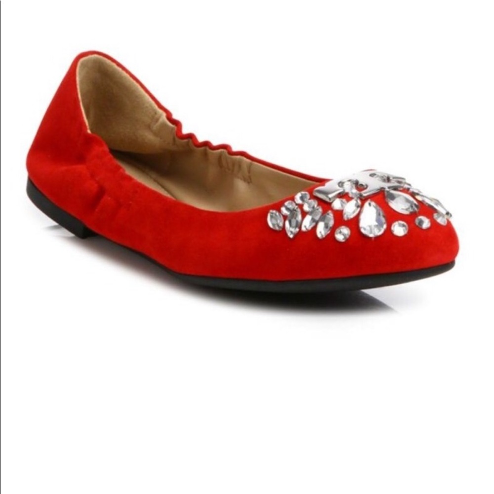 Tory Burch Delphine Crystal & Suede Ballet Flats